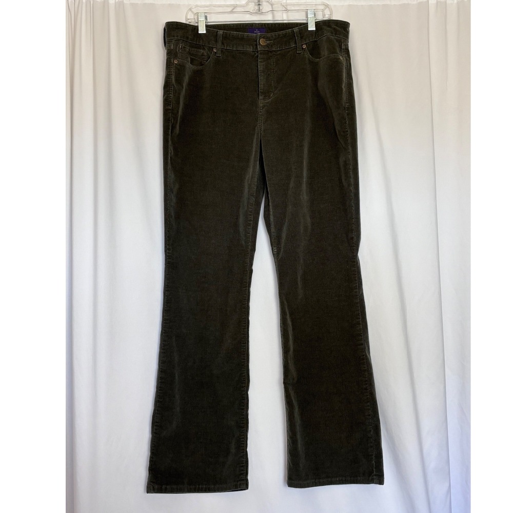 NYDJ Womens Size 14 Olive Green Corduroy Bootcut Pants Stretch Cotton Blend
